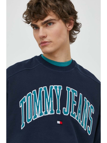 Памучен суичър Tommy Jeans в тъмносиньо с принт DM0DM18628