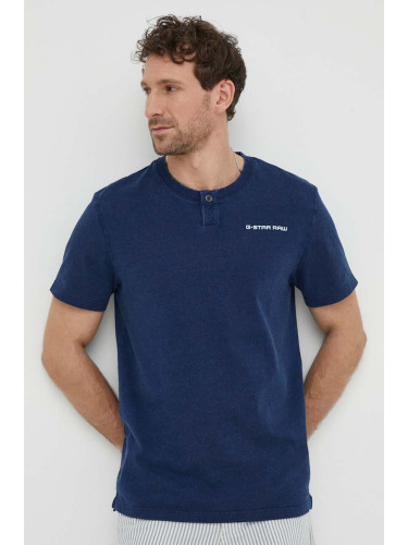 Памучна тениска G-Star в тъмносиньо с принт