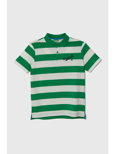 Детска памучна тениска с яка United Colors of Benetton x Snoopy в зелено с десен
