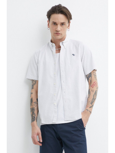 Риза Abercrombie & Fitch мъжка в сиво със стандартна кройка с яка с копче