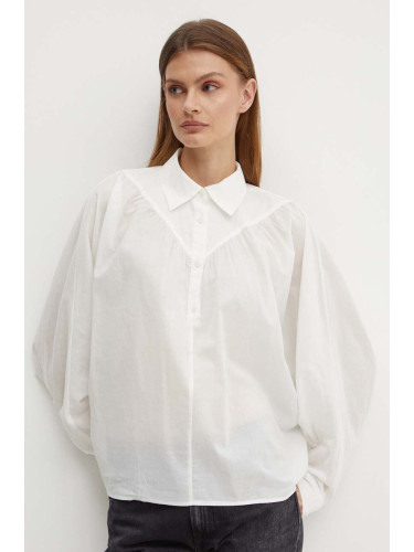 Памучна блуза Sisley дамска в бежово с изчистен дизайн