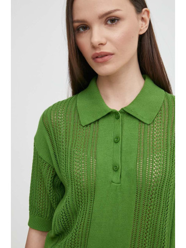 Памучен пуловер United Colors of Benetton в зелено от лека материя