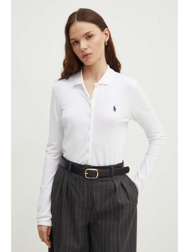 Риза Polo Ralph Lauren дамска в бяло с кройка по тялото с класическа яка 211941176