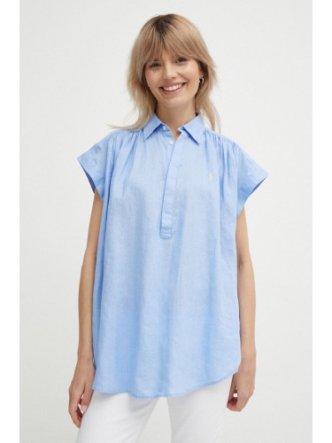 Ленена блуза Polo Ralph Lauren в синьо с изчистен дизайн 211935131