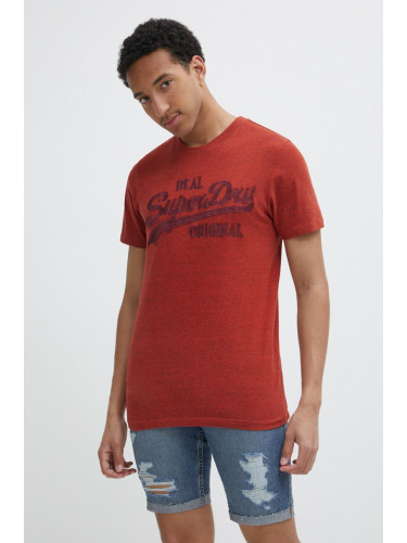 Памучна тениска Superdry в червено с меланжов десен