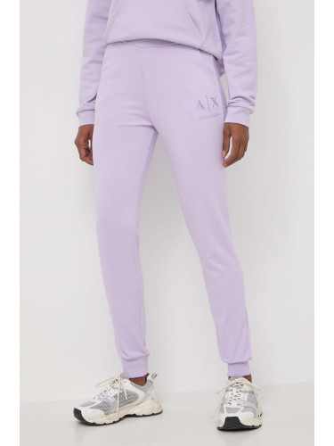Памучен спортен панталон Armani Exchange в лилаво с изчистен дизайн 3DYP82 YJFDZ