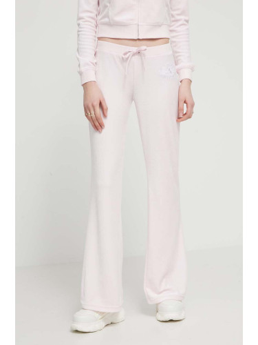 Кадифен спортен панталон Juicy Couture в розово с апликация
