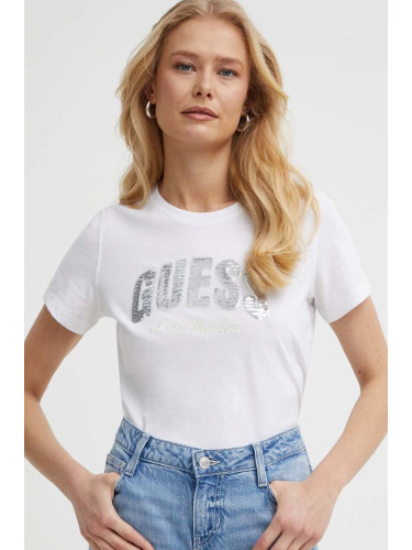 Памучна тениска Guess в бяло W4GI31 I3Z14