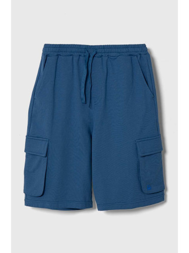 Памучен къс панталон United Colors of Benetton в синьо с регулируема талия