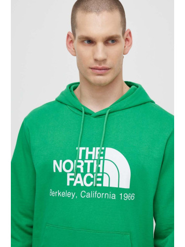 Памучен суичър The North Face M Berkeley California Hoodie в зелено с качулка с принт NF0A55GFPO81