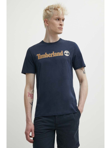 Памучна тениска Timberland в тъмносиньо с принт TB0A5UPQ4331