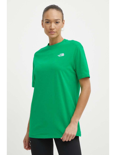 Памучна тениска The North Face W S/S Essential Oversize Tee в зелено NF0A87NQPO81