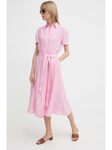 Ленена рокля Polo Ralph Lauren в розово среднодълга със стандартна кройка 211935154