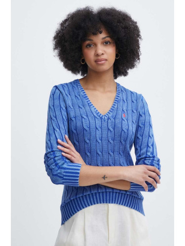 Памучен пуловер Polo Ralph Lauren в синьо  211935305