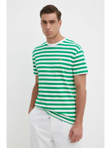 Памучна тениска Polo Ralph Lauren в зелено с десен 710926999