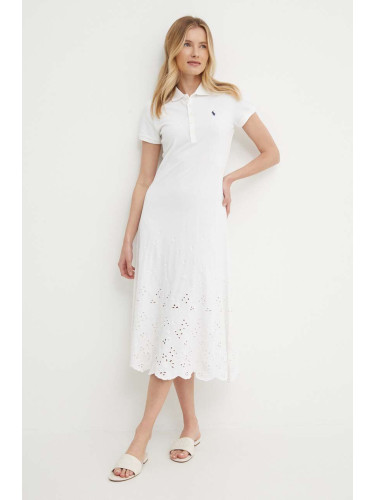 Рокля Polo Ralph Lauren в бяло дълга разкроена 211935606