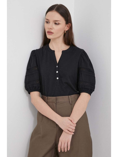 Памучна блуза Lauren Ralph дамска в черно с изчистен дизайн 200933282