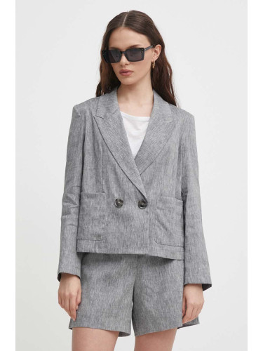 Ленено сако Sisley в сиво с двуредно закопчаване с изчистен дизайн