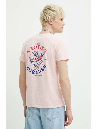 Памучна тениска Kaotiko в розово с принт AL139-03-G002