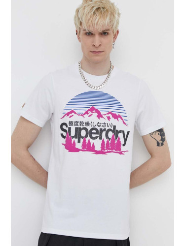 Памучна тениска Superdry в бяло с принт