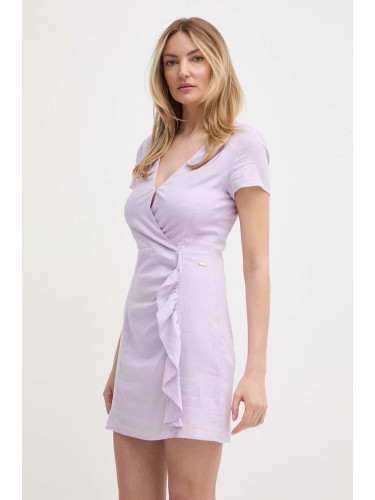 Ленена рокля Armani Exchange в лилаво къса разкроена 3DYA07 YN3RZ