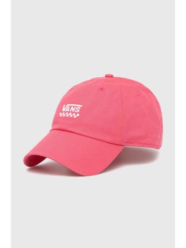 Памучна шапка с козирка Vans в розово с апликация