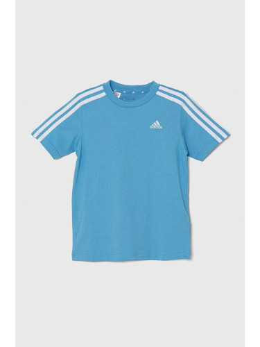 Детска памучна тениска adidas в синьо с апликация