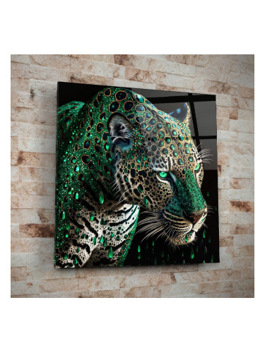 Стъклено АРТ пано - Изумруден леопард