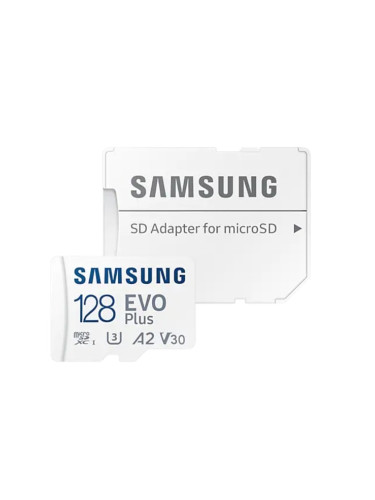 Карта памет 128GB microSDXC с адаптер, Samsung EVO Plus, Class 10, скорост на четене до 130MB/s
