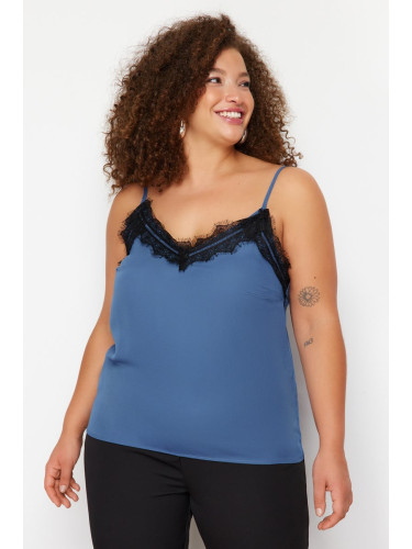 Trendyol Curve Indigo Strappy Lace Woven Plus Size Blouse