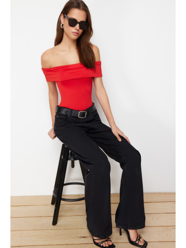 Trendyol Red Fitted Stretchy Knitted Bodysuit with Snap Fasteners