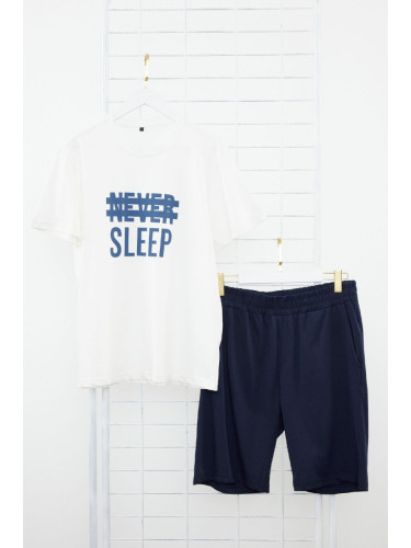 Trendyol Navy Blue Men's Regular Fit Knitted Summer Pajama Set with Shorts