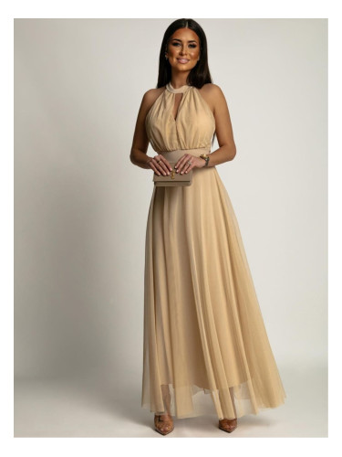Women's elegant dress with tulle bottom FASARDI - beige