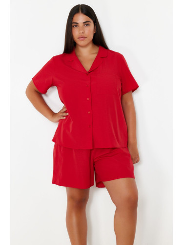 Trendyol Curve Red Shirt Collar Woven Pajama Set