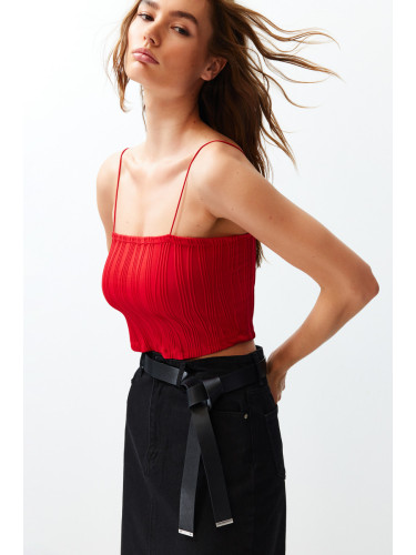 Trendyol Red Textured Fabric Strapless Collar Crop Knitted Blouse