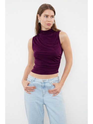 Trendyol Plum Zero Sleeve Gathered Fitted / Body-Sitting Stretchy Knitted Blouse