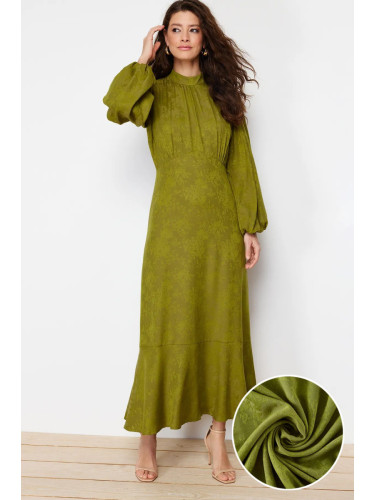 Trendyol Khaki Jacquard Floral Woven Dress