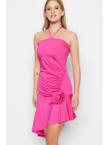 Trendyol Fuchsia Fitted Knitted Elegant Evening Dress