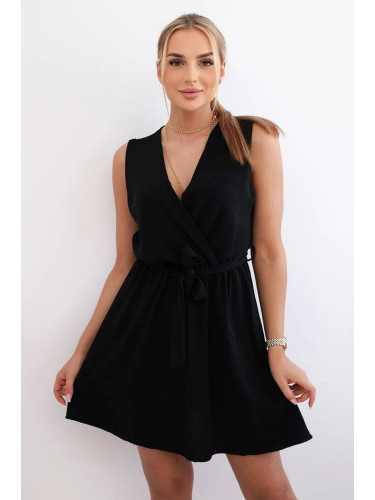 Women's dress with a tie at the waist - black