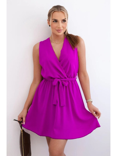 Women's dress with a tie at the waist - purple