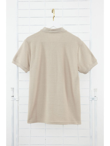 Trendyol Stone Regular/Normal Cut Short Sleeve Textured Button Polo Collar T-shirt
