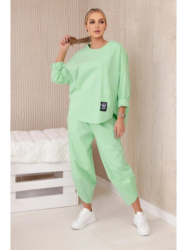Women's Punto Sweatshirt + Pants Set - Pastel Green