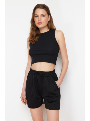 Trendyol Black Ribbed Tank Top and Shorts Flexible Knitted Tank Top Shorts Bottom-Top Set