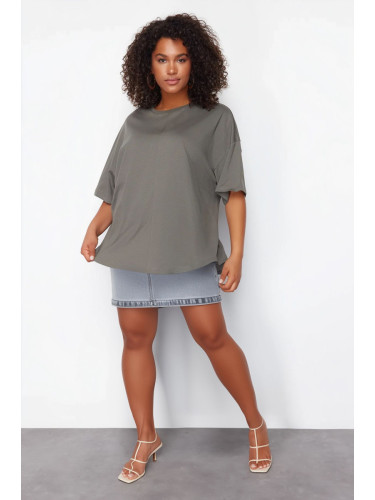 Trendyol Curve Anthracite 100% Cotton More Sustainable Oversize Knitted T-shirt