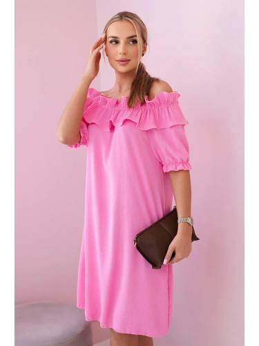 Women's dress with decorative ruffle - light pink
