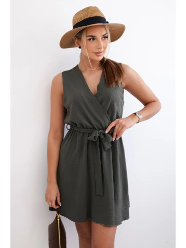 Women's dress with a tie at the waist - khaki