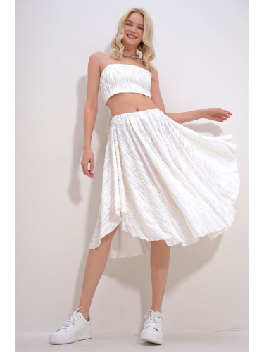 Trend Alaçatı Stili Women's White Bustier and Skirted Top and Bottom Woven Set