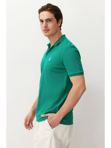 Trendyol Water Green Regular/Normal Cut 100% Cotton Embroidered Polo Neck T-shirt