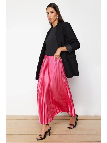 Trendyol Pink Pleated Satin Fabric Maxi Length Woven Skirt