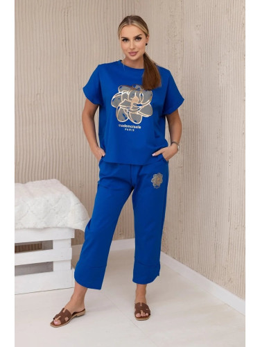 Women's set blouse with print + pants Punto - cornflower blue